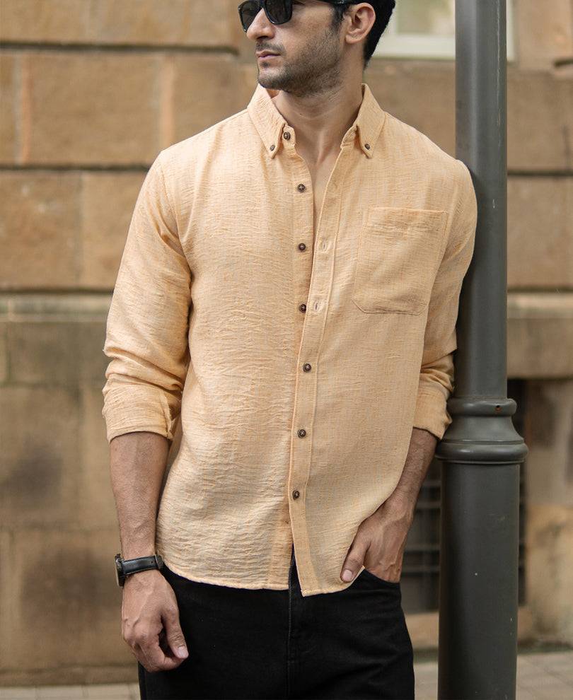 Mustard Slub Textured Shirt Buy @ ₹1299