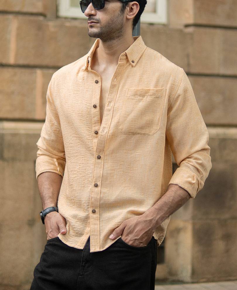 Mustard Slub Textured Shirt Buy @ ₹1299