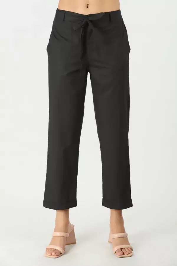Black Solid Cotton Pant