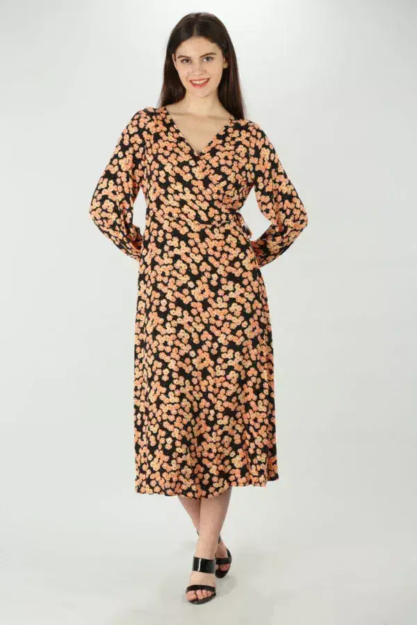 Orange V-Neck Dress