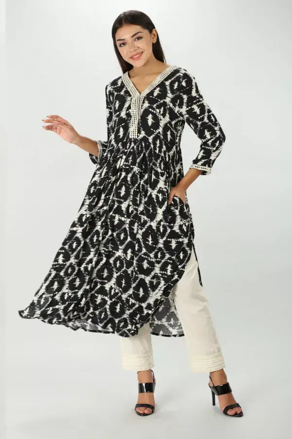 Raven Ikkat Crepe Kurti