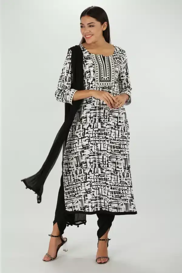 Rayon Black & White Kurti