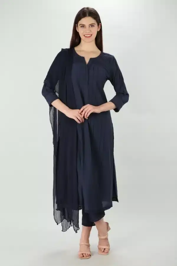 Navy Voile Lace Kurti