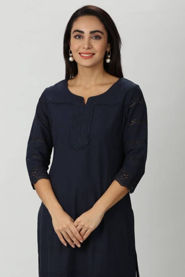 Blue Schiffli Kurti