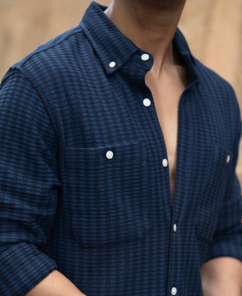 Denim Knit Structured Stripe Shirt Buy @ ₹1199