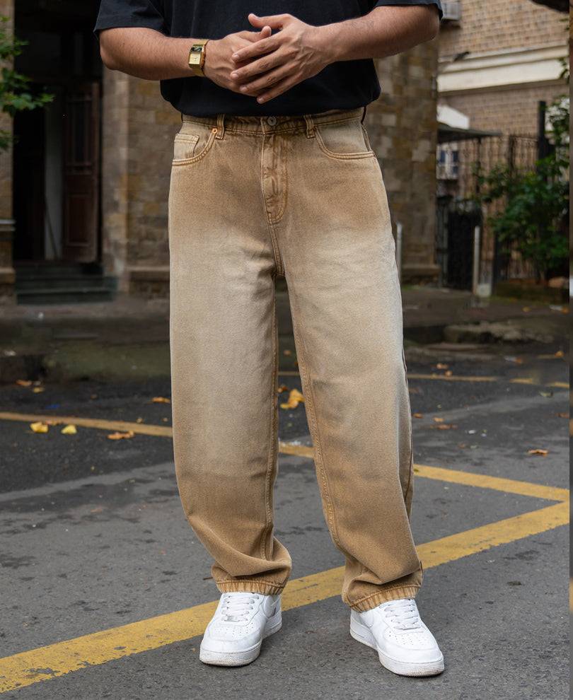 Sand Brown Washed Baggy Jeans Buy @ ₹1499