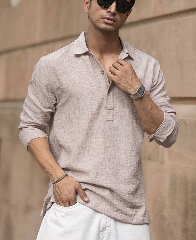 Dark Beige Slub Kurta Shirt Buy @ ₹599