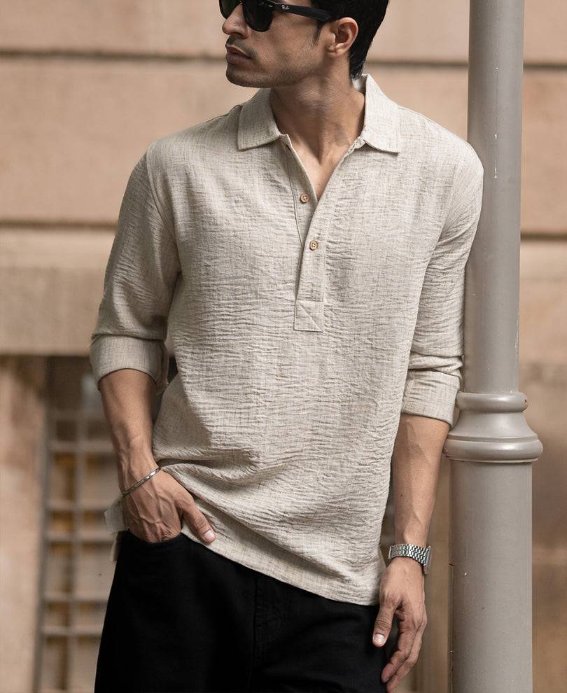 Light Beige Slub Kurta Shirt Buy @ ₹599