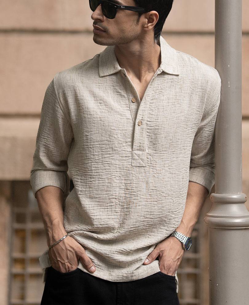 Light Beige Slub Kurta Shirt Buy @ ₹599