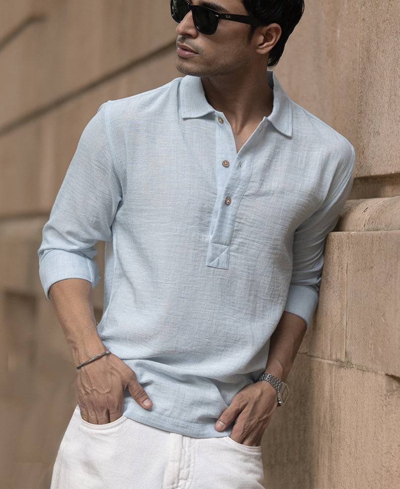 Light Blue Slub Kurta Shirt Buy @ ₹599