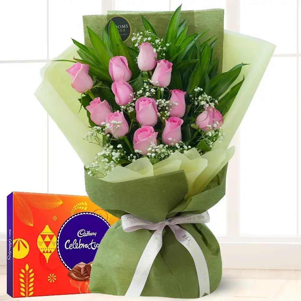 Bouquet of Pink Roses & Chocolates