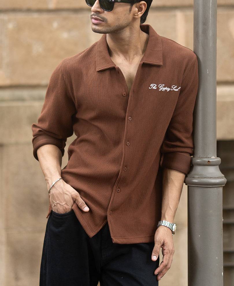 Brown Embroidered Knit Shirt Buy @ ₹999