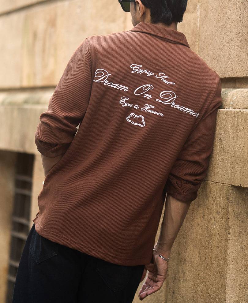 Brown Embroidered Knit Shirt Buy @ ₹999
