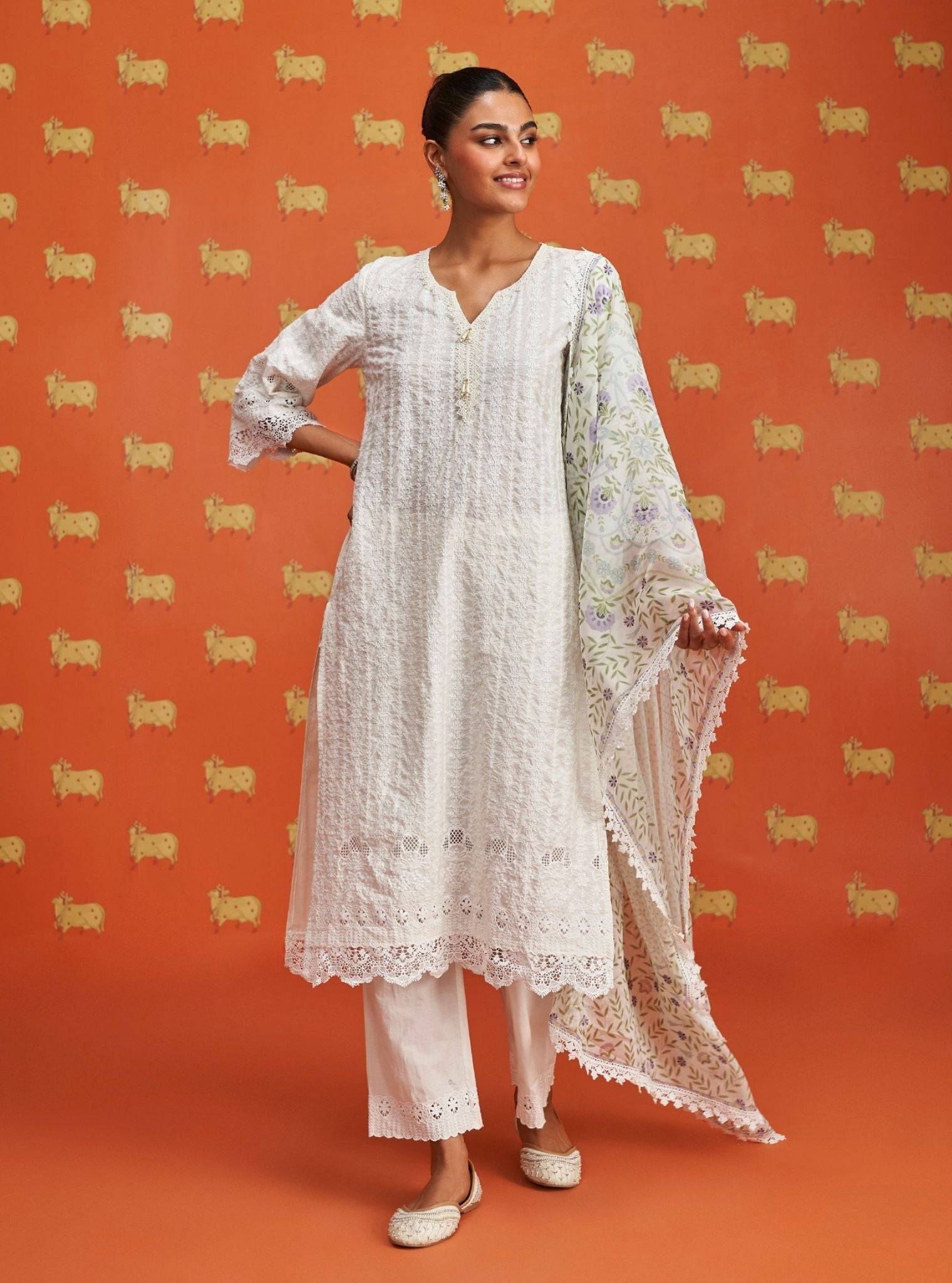 Lawana Supima Cotton Off White Kurta Set