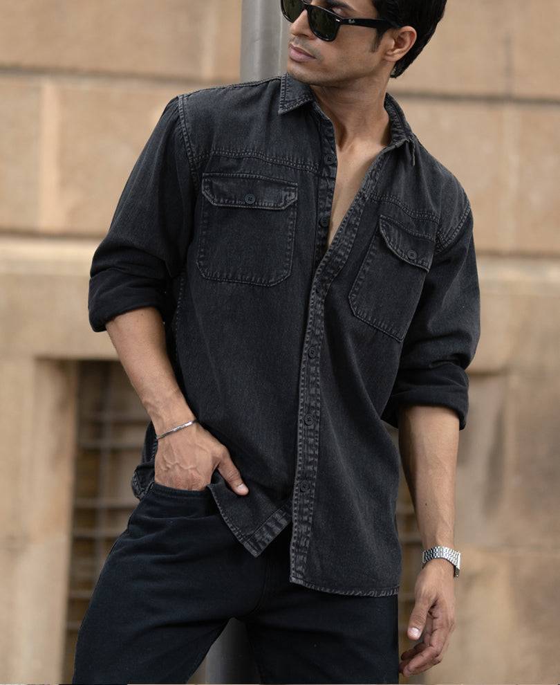 Charcoal Washed Denim Shirt Buy @ ₹1299