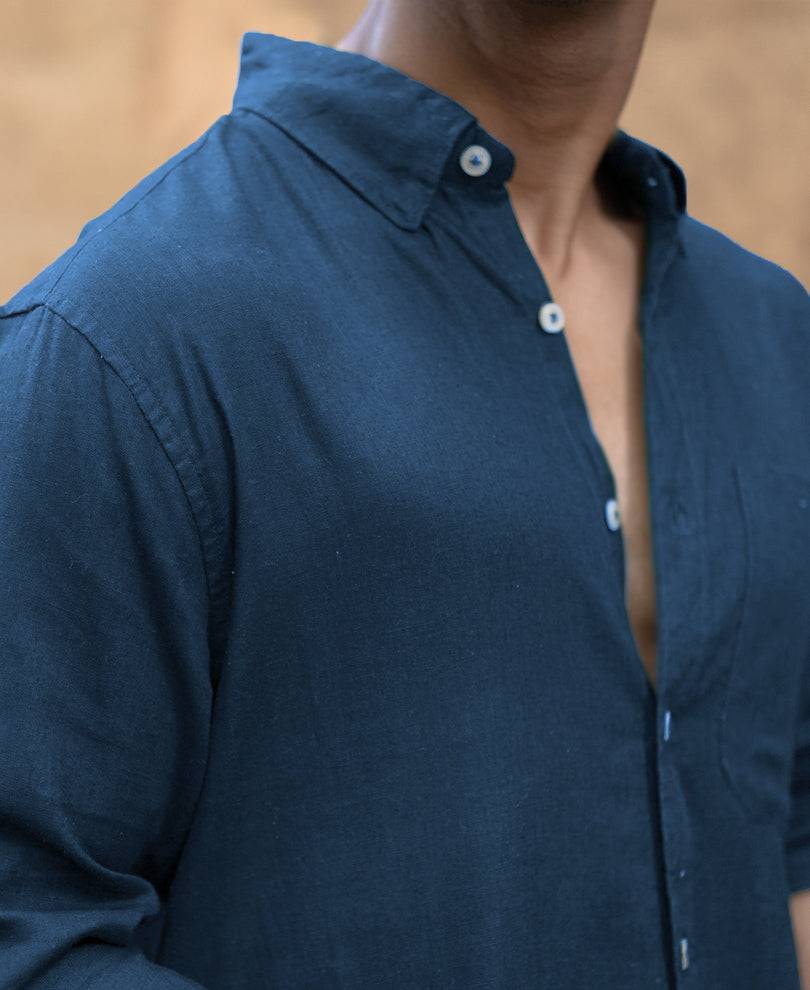 Loyal Blue Linen Blend Shirt Buy @ ₹1199