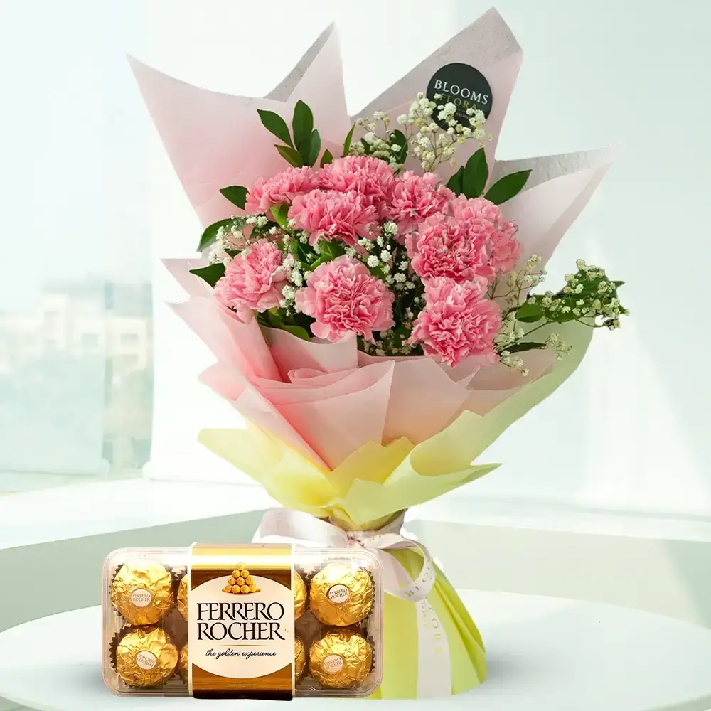 Bouquet of Pink Carnations & Chocolates