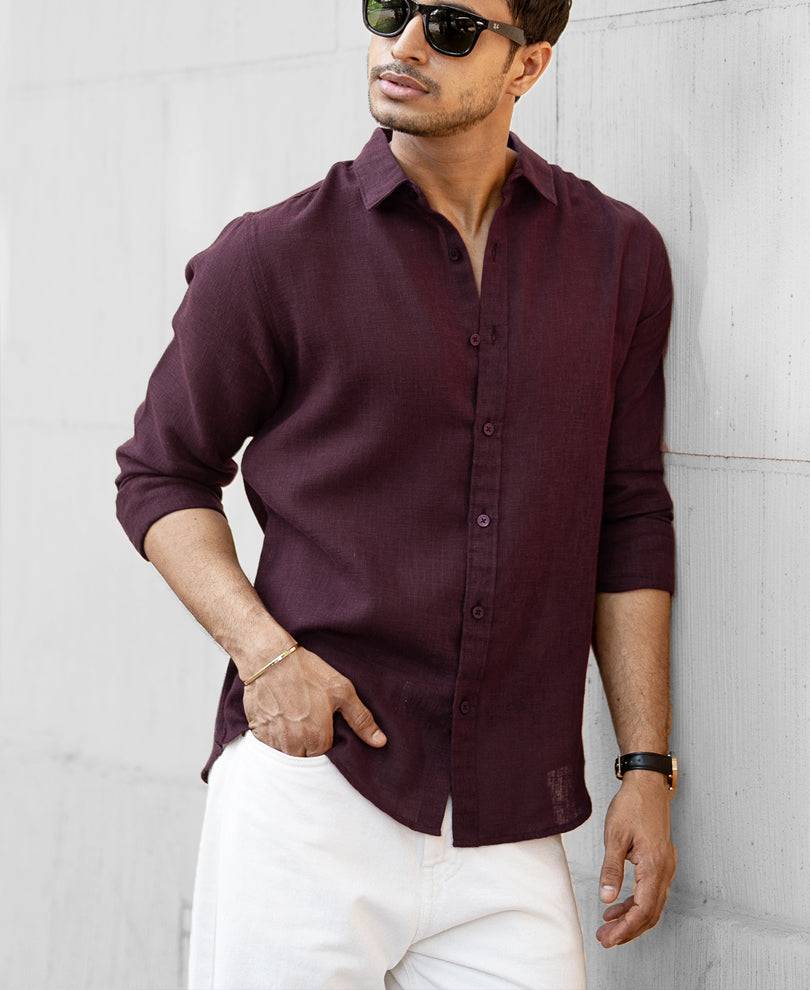 Dark Maroon Linen Blend Shirt Buy @ ₹1099