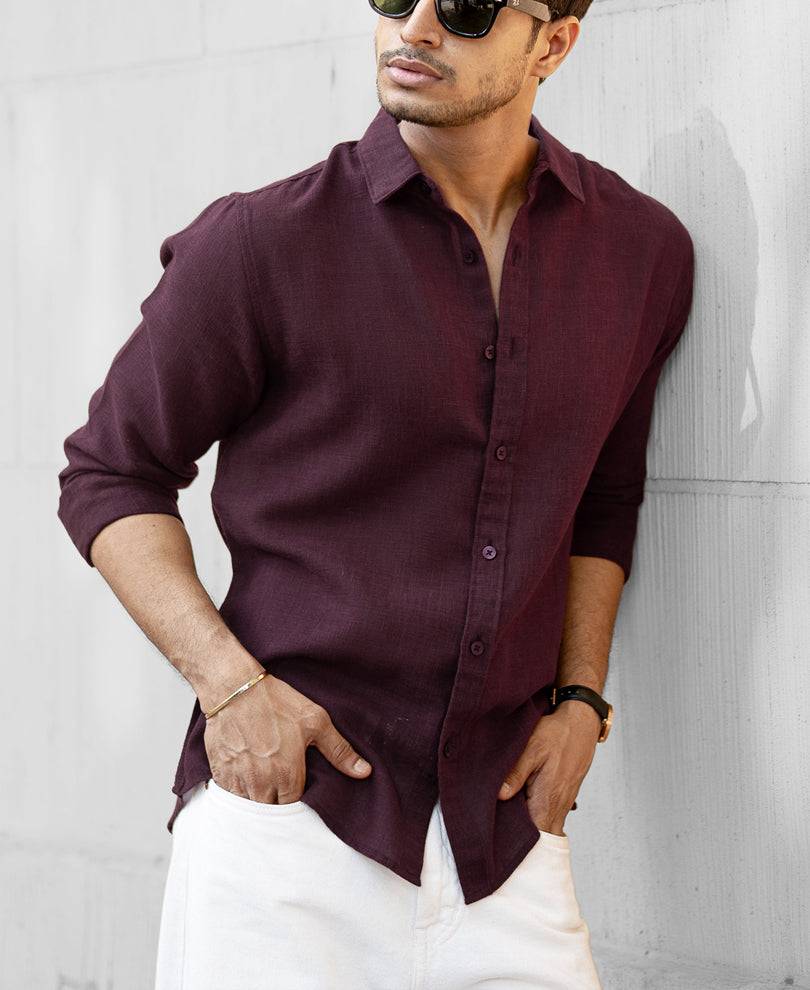 Dark Maroon Linen Blend Shirt Buy @ ₹1099
