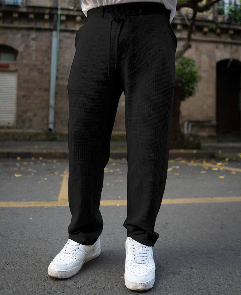 Black Structured Regular Fit Trackpant Buy @ ₹1299
