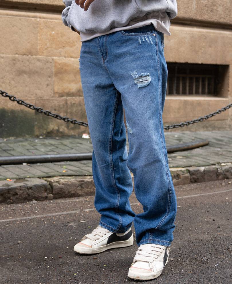 Dark Blue Panelled Distress Jeans Buy @ ₹1399