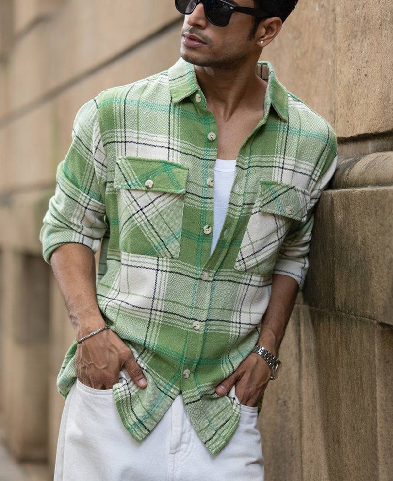 Jade Green Structured Checks Shirt Buy @ ₹1099