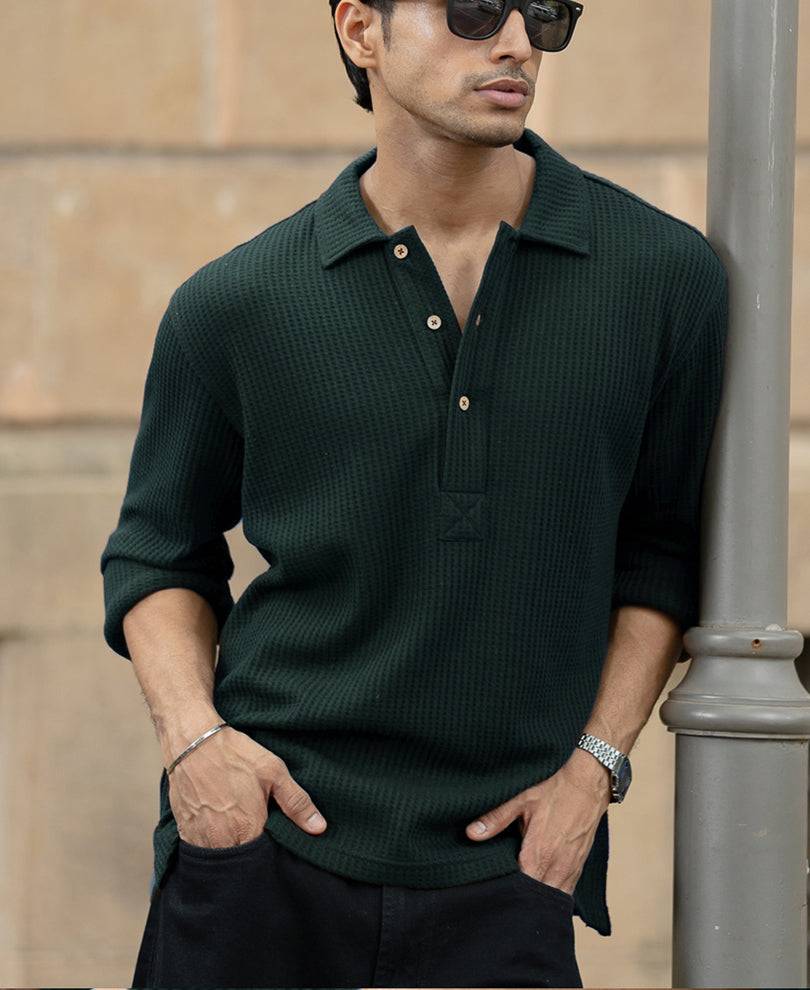 Pine Structured Knit Polo Shirt Buy @ ₹899