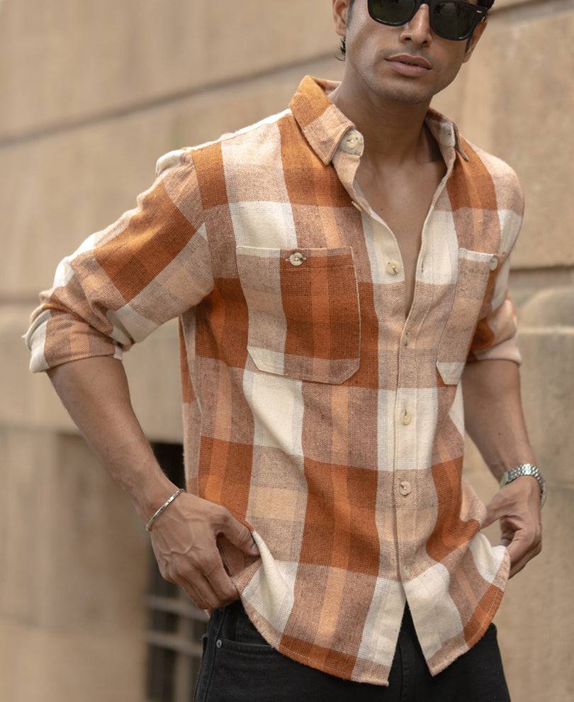 Rust Checks Shirt With Pockets Buy @ ₹1199