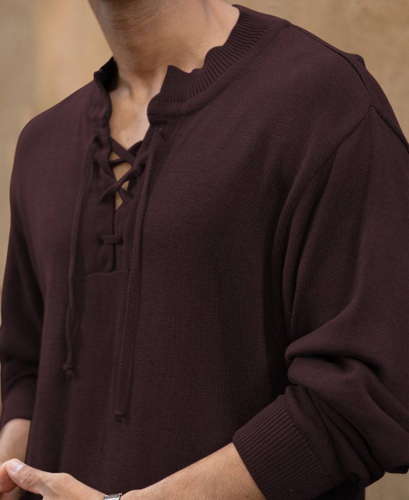 Wine Knitted Henley T-Shirt Buy @ ₹1299