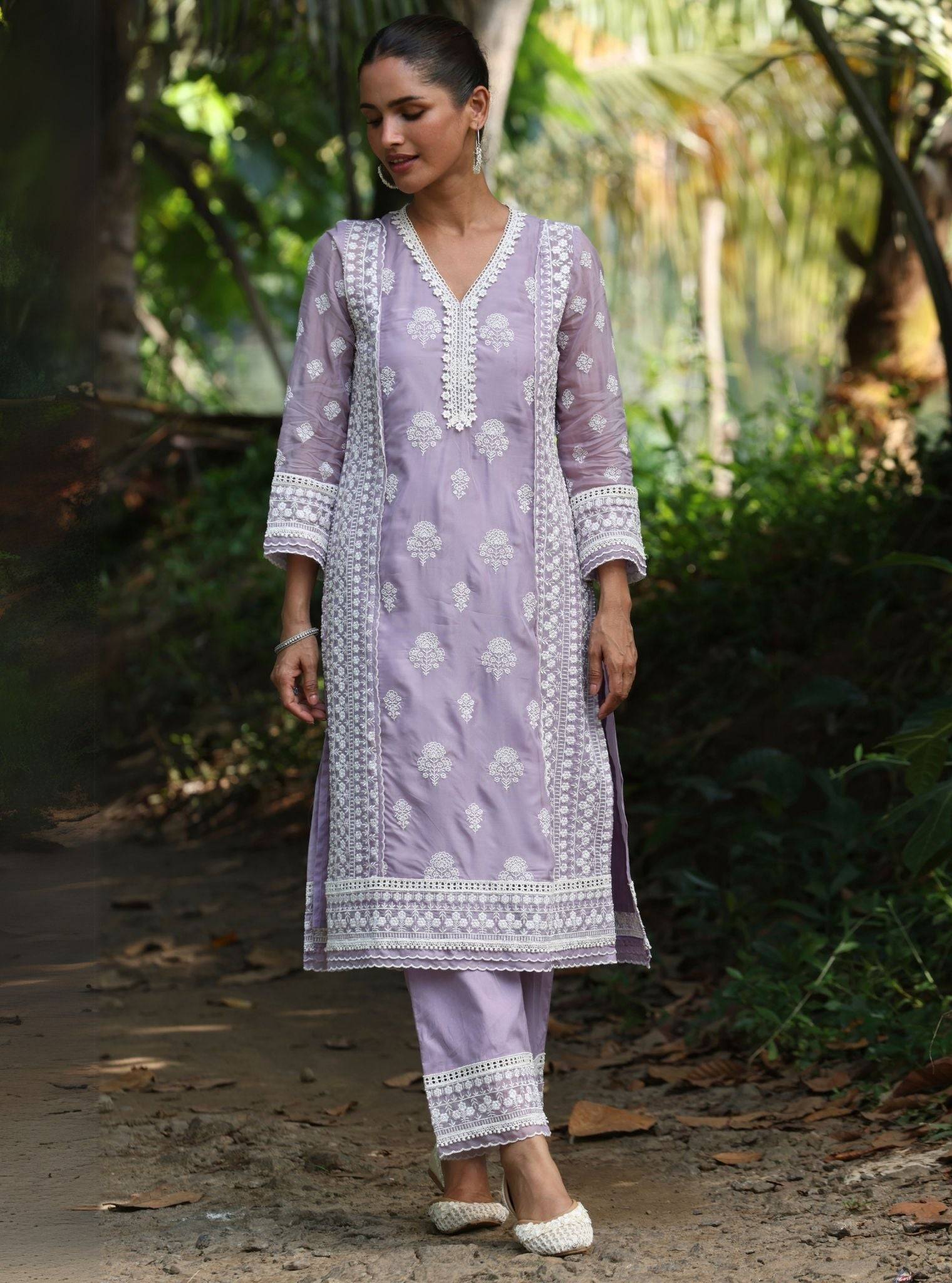 Kari Organza Lavender Kurta Set