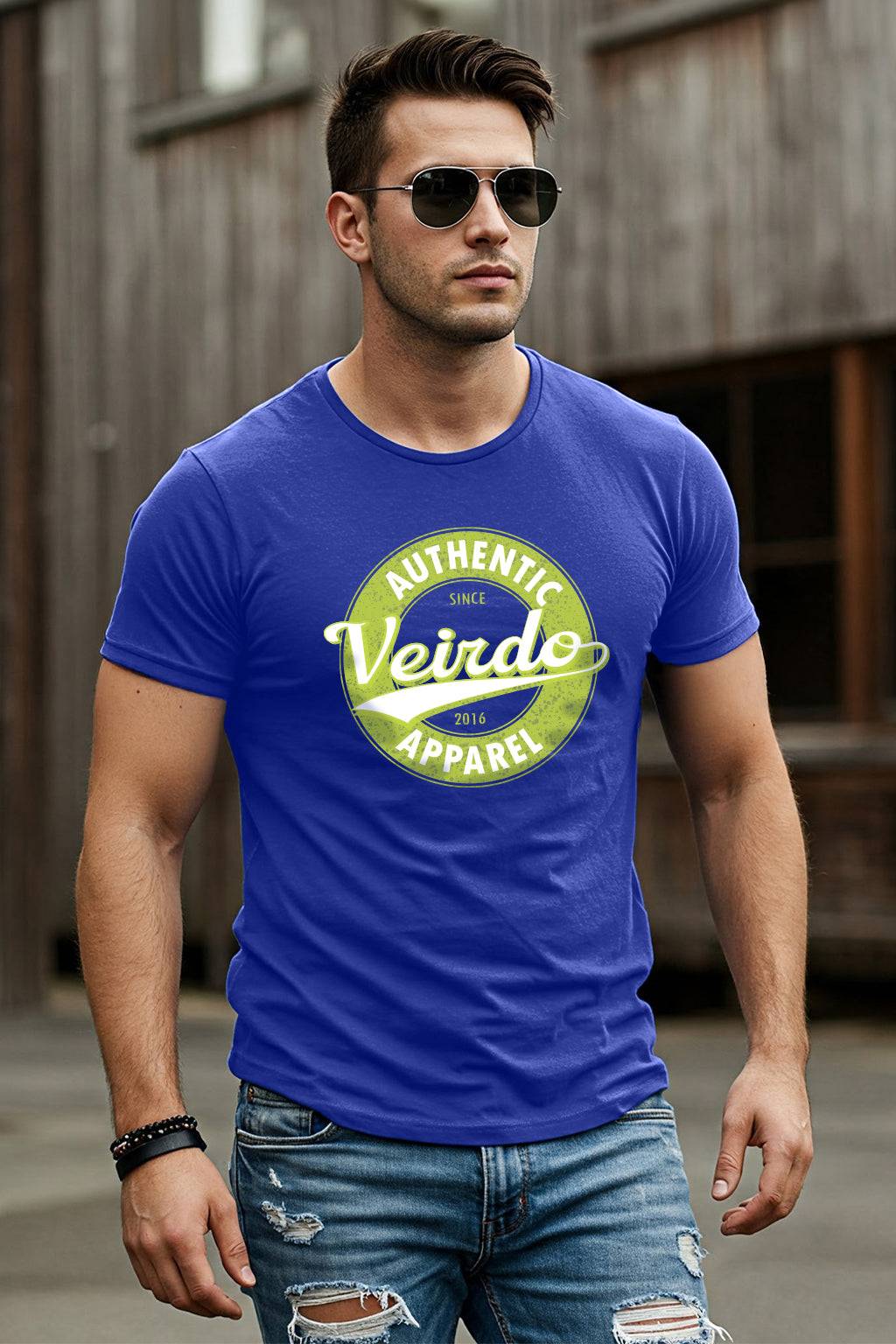 Veirdo Authentic Royal Blue Regular Fit Printed T-shirt