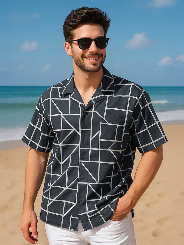 Black Camp Collar Printed Oversized Exclusive Shirt