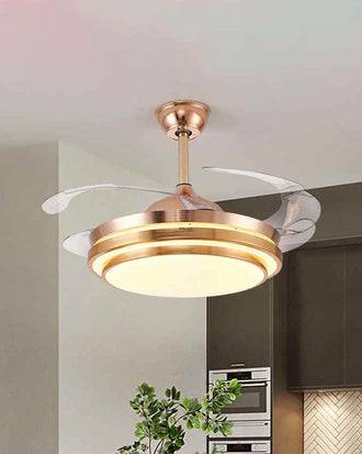 Designer Gold Retractable Ceiling Fan + Chandelier Light (with Remote Control)