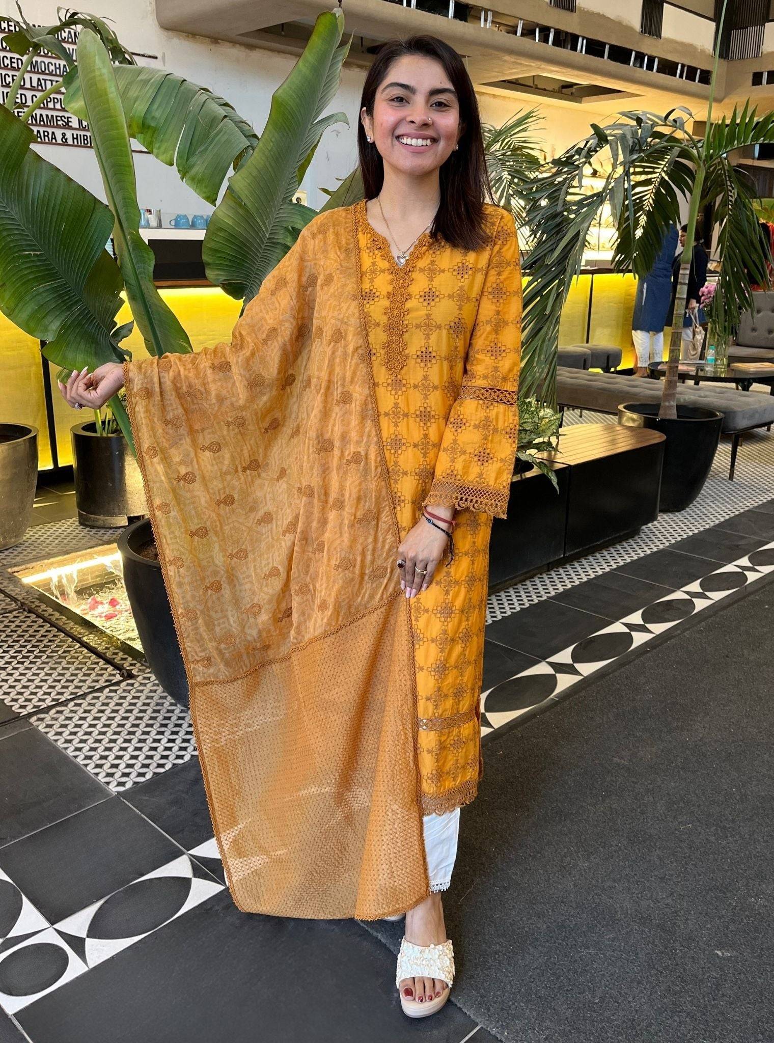 Sarali Cotton Mustard Kurta Set