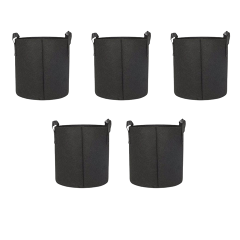 Set of 5 - 8x8 Inch Round Black LUMA Grow Bag - 400 GSM Heavy Duty Geo Fabric, Breathable, Reusable Planter for Home Gardening
