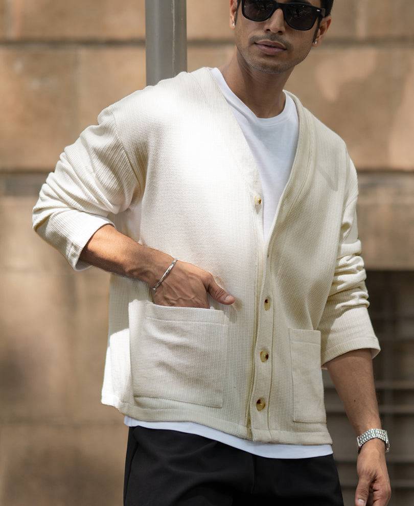 Off White Structured Knit Cardigan Buy @ ₹1299