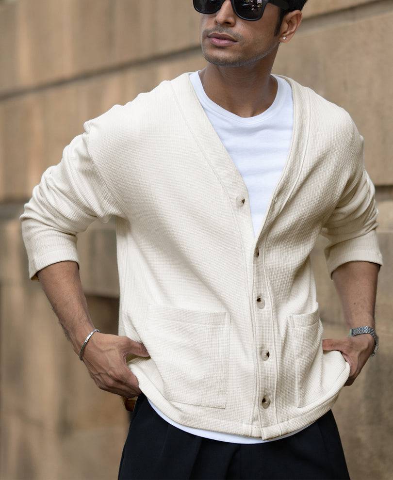 Off White Structured Knit Cardigan Buy @ ₹1299