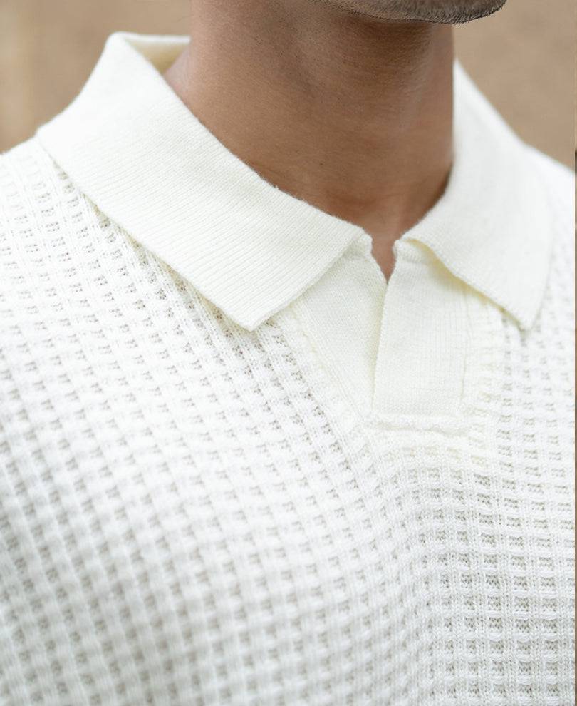 Off White Knit Polo Neck Sweater Buy @ ₹1299