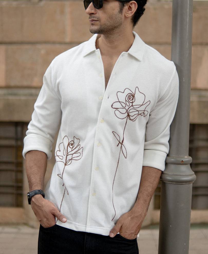 Off White Knitted Embroidery Shirt Buy @ ₹1199