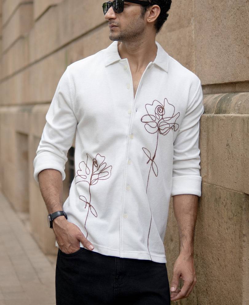 Off White Knitted Embroidery Shirt Buy @ ₹1199