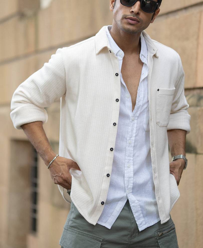 Cream Structured Shirt With Pocket Buy @ ₹1199