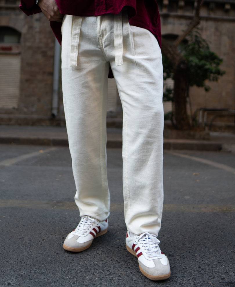 Cream Cotton Pants With Belt Buy @ ₹1299