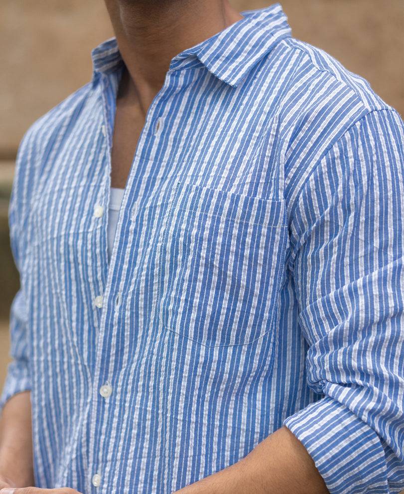 Blue Seersucker Striped Shirt Buy @ ₹1199