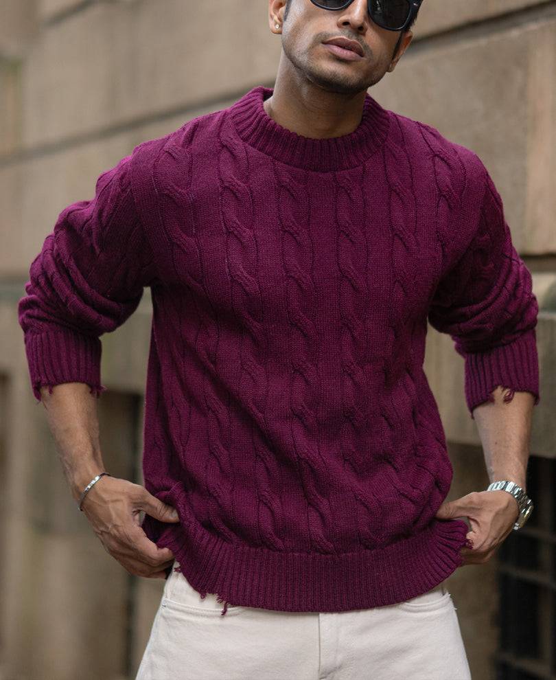 Wine Cable Knit Sweater Buy @ ₹1299