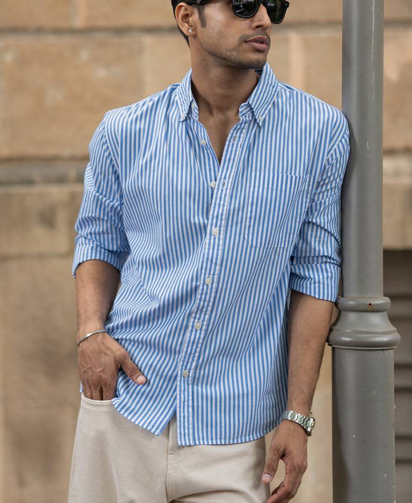 Blue Cotton Striped Buttondown Shirt Buy @ ₹1199