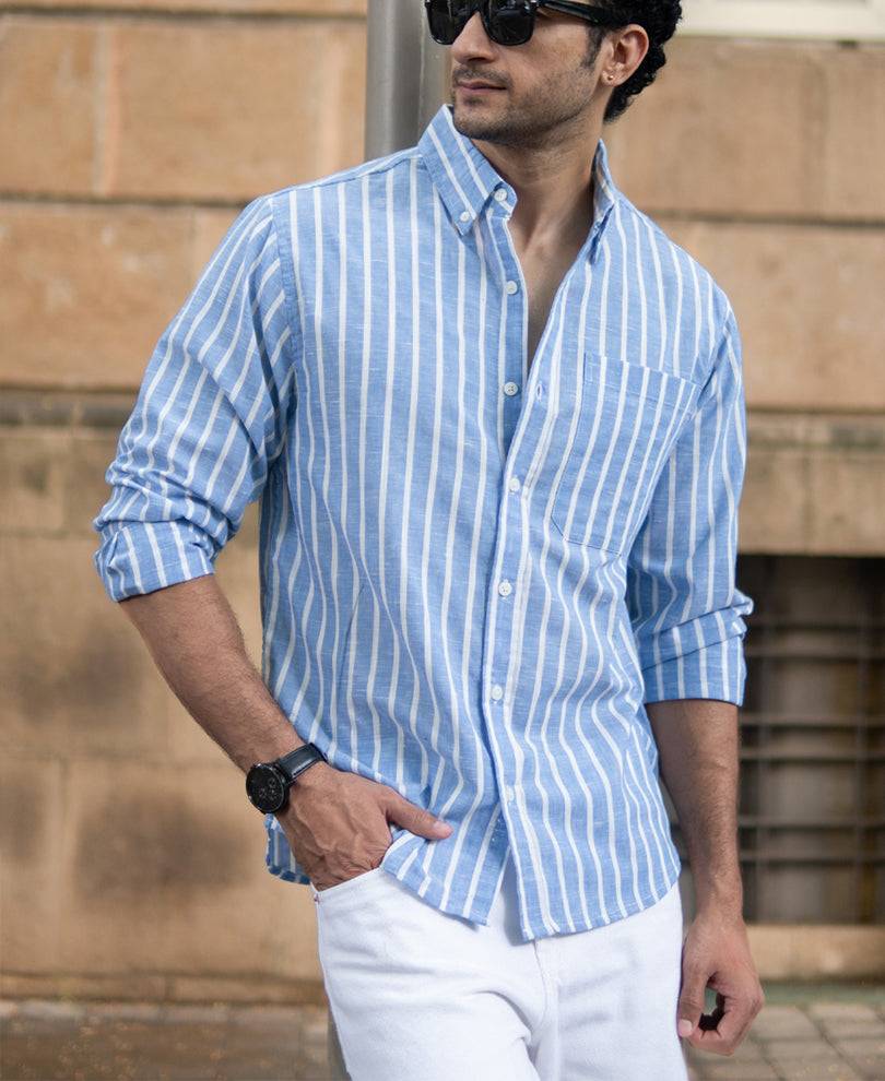 Blue Slub Stripe Buttondown Shirt Buy @ ₹1199