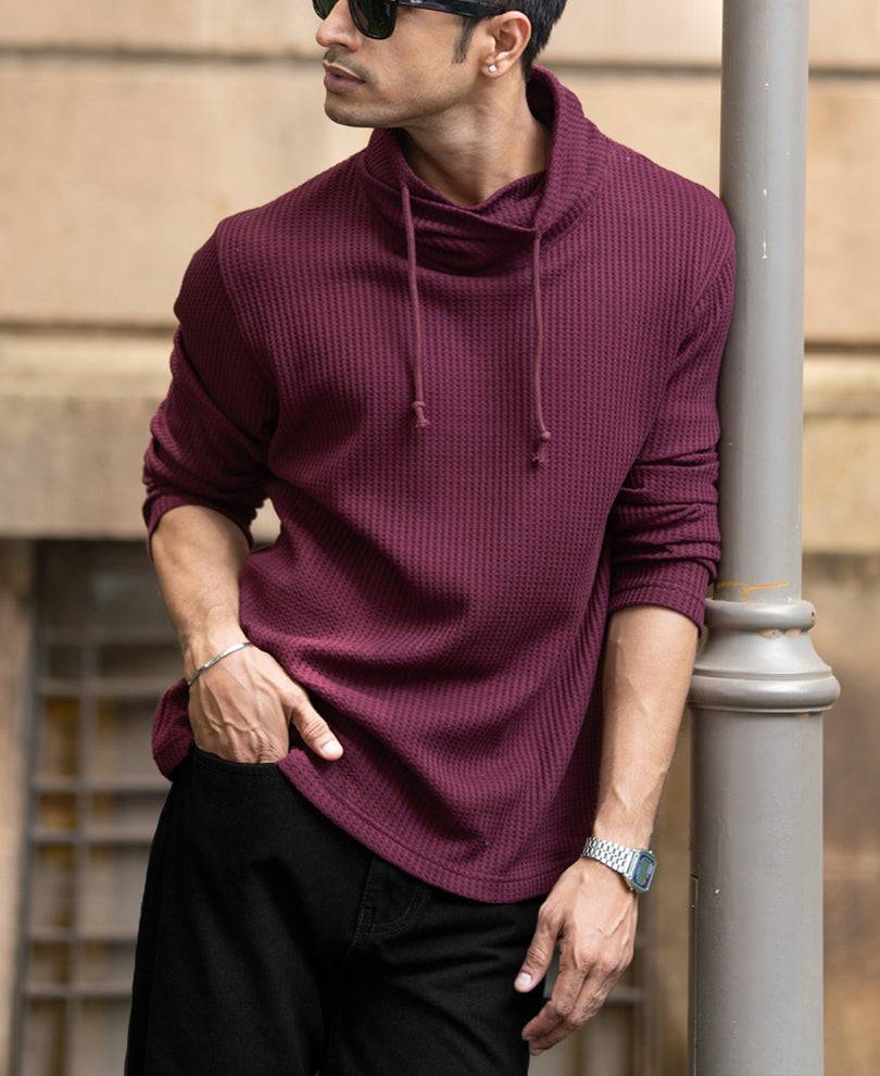 Wine Structured High Neck T-Shirt Buy @ ₹1099