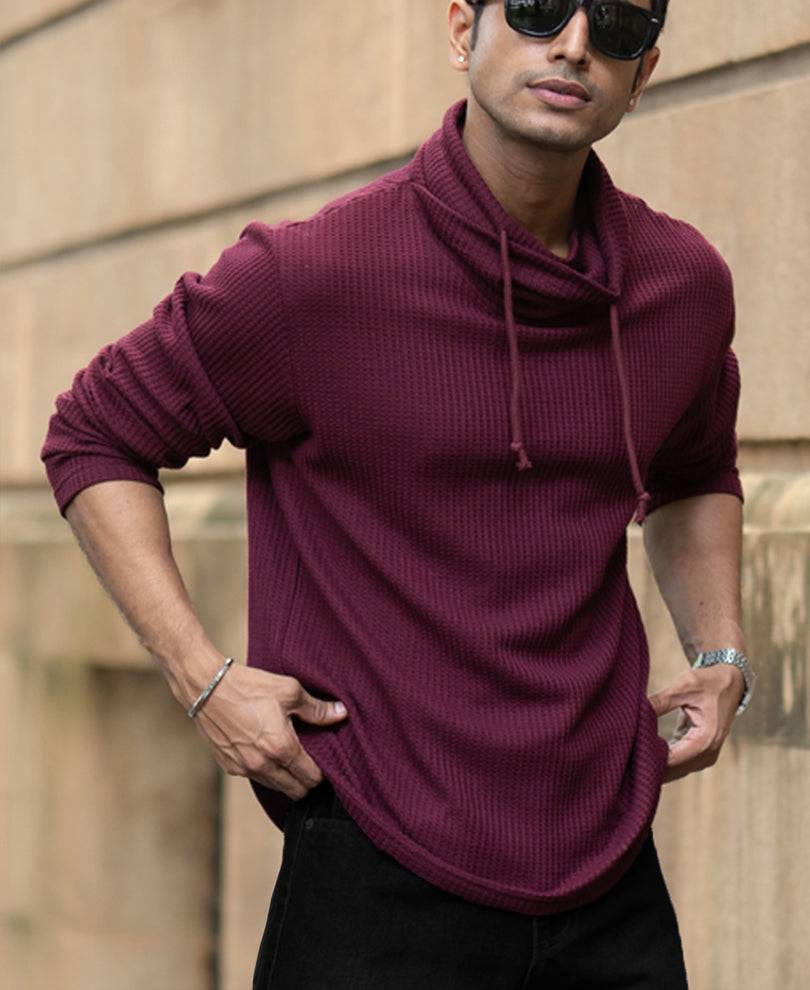 Wine Structured High Neck T-Shirt Buy @ ₹1099