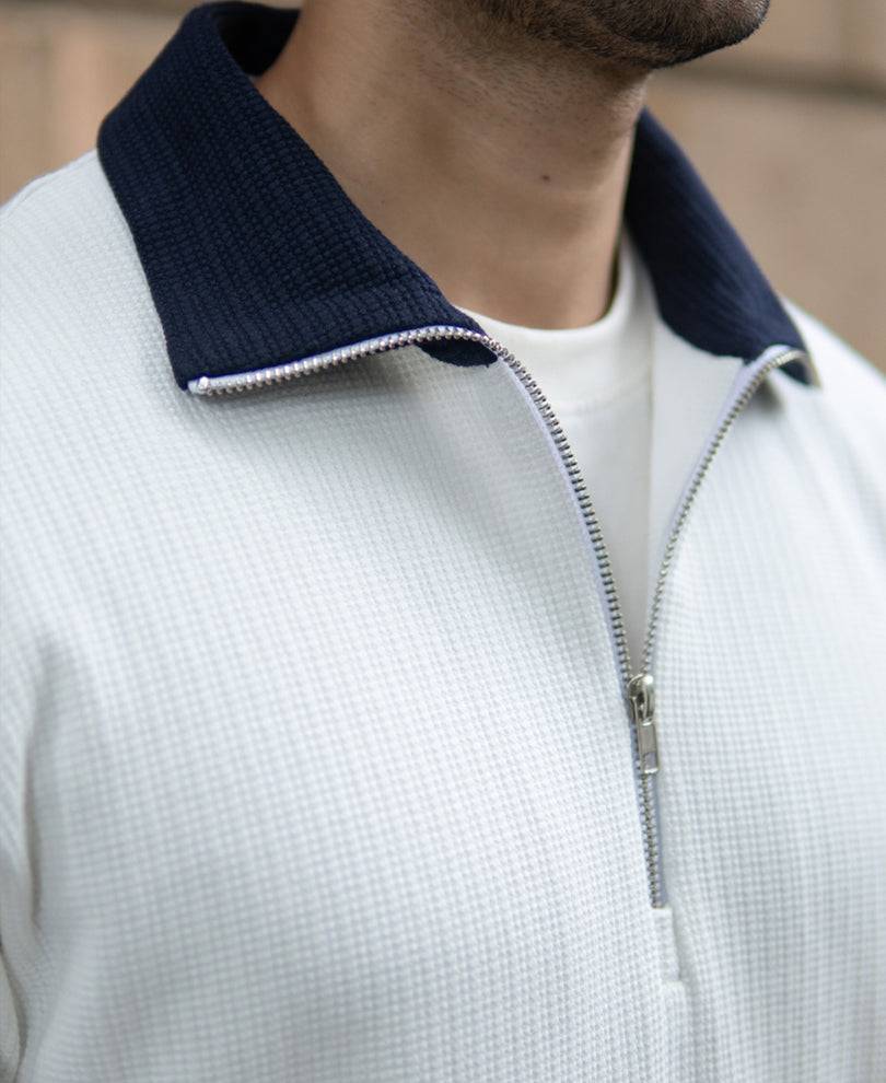 Off White Contrast Collar Zipper T-Shirt Buy @ ₹1199