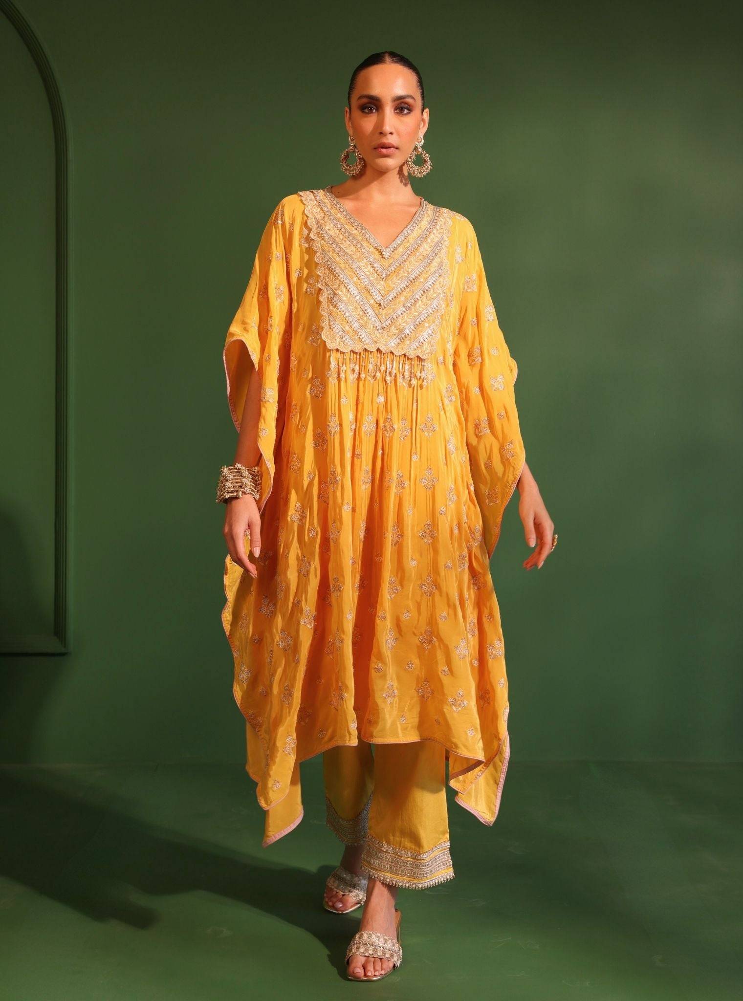 Janam Crepe Yellow Kaftan With Pant